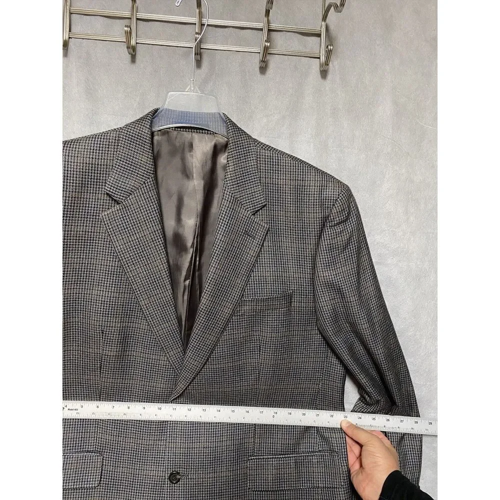 Chaps Blazer Men 46R Wool‎ Houndstooth Flannel Coat Jacket Ralph Lauren Luxury